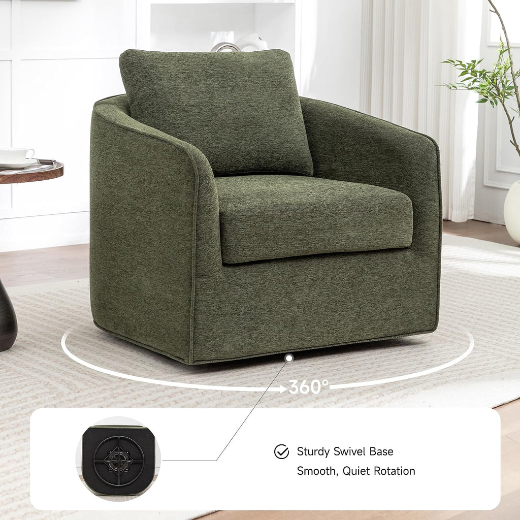 MINCETA Swivel Accent Chairs, Oversized Swivel Barrel Chair with High Density Foam, Linen Fabric Reading Chairs, Upholstered Armchair for Living Room, Bedroom, No Assembly, Green