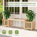 HAPPYGRILL Patio Wooden Bench with Planter, 2 Person Patio Bench with/ 2 Side Flower Box, Slot Design for Easy Assembly, Natural Fir Wood Frame, Outdoor Garden Bench Seat for Patio, Garden, Backyard