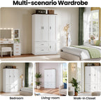 ANCTOR Freestanding Wardrobe Closet 70.6" H, Tall Armoire Wardrobe Closet 3 Doors with Hanging Rod, Drawers, Adjustable Cube Shelves and a Closed Cabinet Organizer Modern Bedroom Clothes Cabinet
