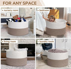 INDRESSME 115L Extra Large Blanket Basket, Soft Cotton Rope Storage Basket for Organizing, Home Decor, Toys, Laundry & Towels, Toy Storage Organizer for Living Room & Nursery, White & Brown