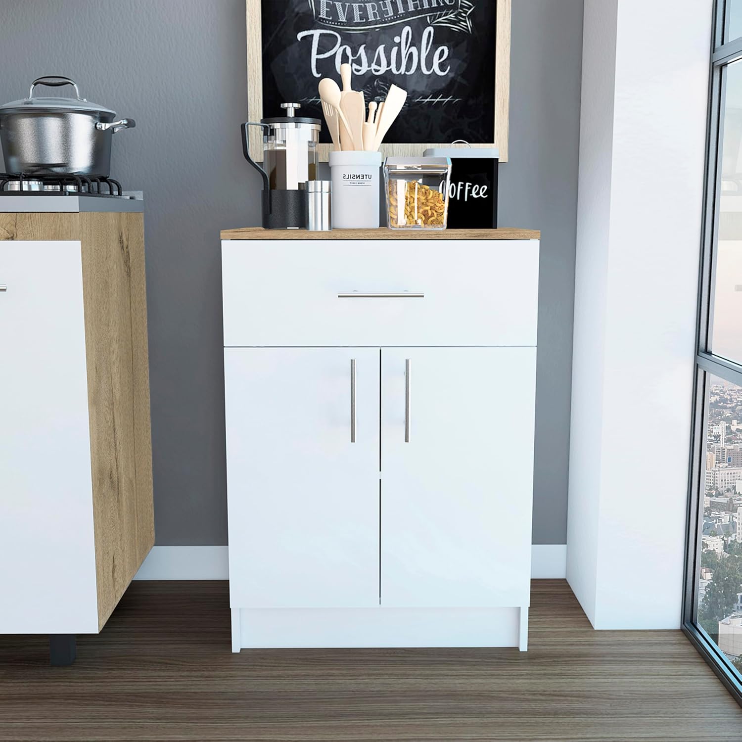 Oxford Pantry Cabinet, Kitchen Storage Solution for Utensils, Food & Dishes - Wall Storage, Adjustable Shelves, Compact Design