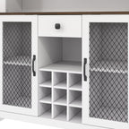 70.9" Farmhouse Kitchen Hutch Cabinet with Charging Station, 2 AC Outlets & 2 USB Ports, Built-in Wine Rack for 9 Bottles, Stemware Holder & LED Light, Freestanding Pantry Storage Cabinet (White)