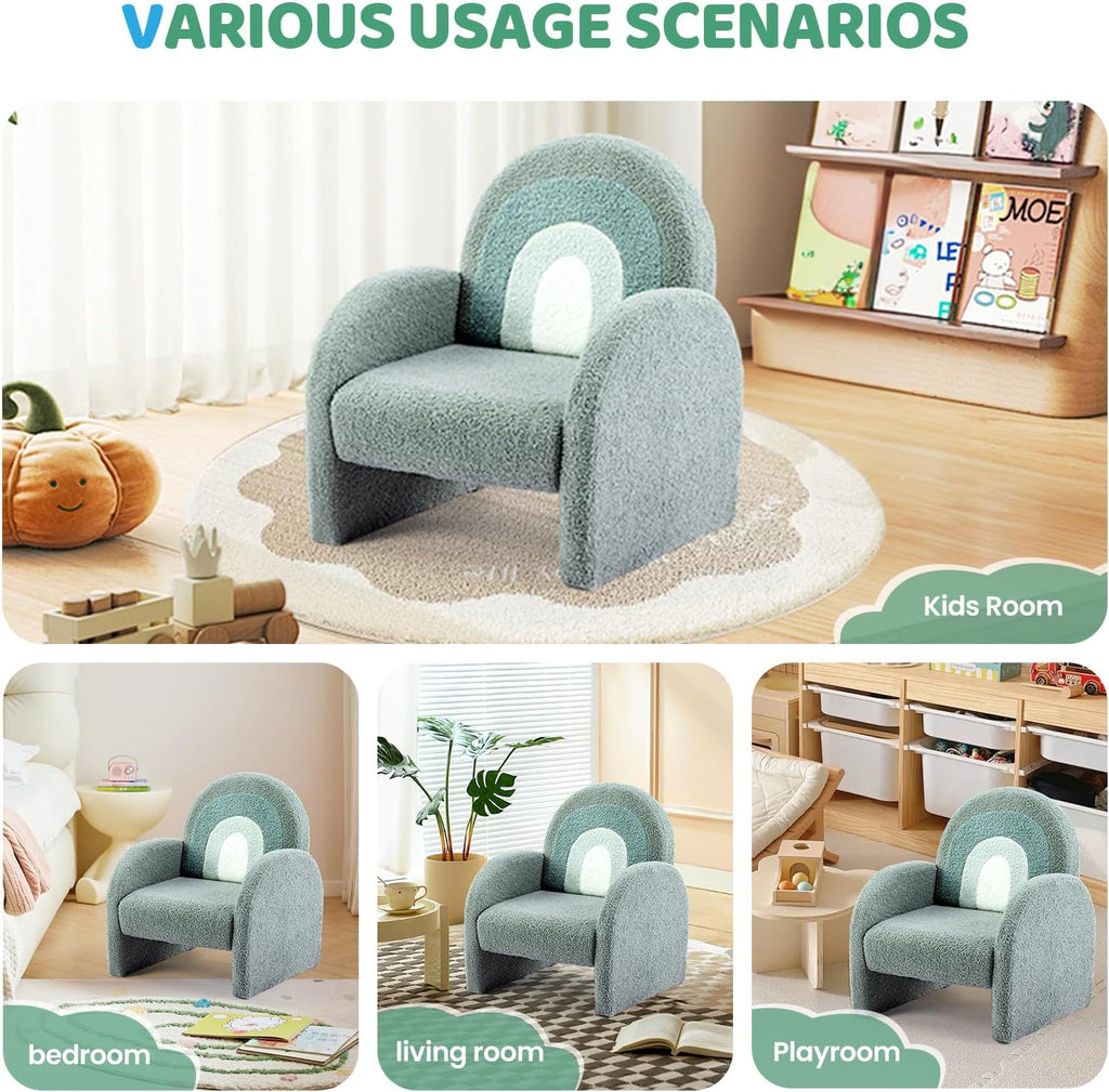 JOYMOR Kids Sofa, Toddler Armchair with Full Teddy Fleece Coverage, Ultra-Soft & Plush, Sturdy Base for Boys and Girls, Green