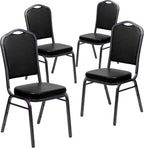 BizChair 4 Pack Crown Back Stacking Banquet Chair in Black Vinyl - Silver Vein Frame