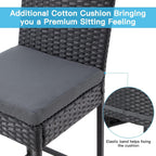 ECOTOUGE Outdoor Bar Stools Set of 4, Wicker Woven Patio Stools & Patio Bar Chairs with Seat Cushion and Cozy Footrest, Rattan Furniture Armless Counter Height for Pool Lawn Porch Backyard, Black