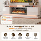 80" Modern Fireplace TV Stand for TVs up to 90", White Entertainment Center with Black Electric Fireplace,Storage Cabinets&Adjustable LED Light, Media Console for Living Room