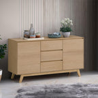 Oak Veneer Storage Cabinet, Dining Cabinet, Two Doors, Three Drawers, Spacious Storage Area,for Kitchen