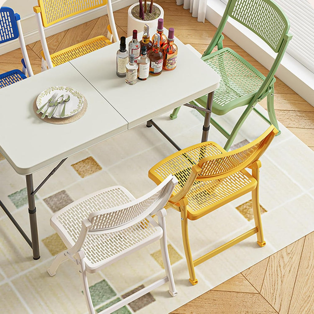Breathable Plastic Folding Chair Hollow Seat for Dining Meeting Study | This hollow breathable plastic folding chair fits home dining desk, foldable stackable frame cuts storage space(Gray,Regular)
