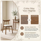 Dining Chairs Set of 2, Walnut Solid Wood Kitchen Chairs with White PU Leather Padded Seat, Curved Backrest, Mid Century Modern Armless Side Chairs for Dining Room, Kitchen, Living Room, Cafe