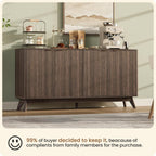 59'' Sideboard Buffet Storage Cabinet with Metal Handle, Fluted Cabinet with Rounded Corners, Modern Buffet Table Accent with 4 Doors for Coffee Bar, Console Table,Walnut