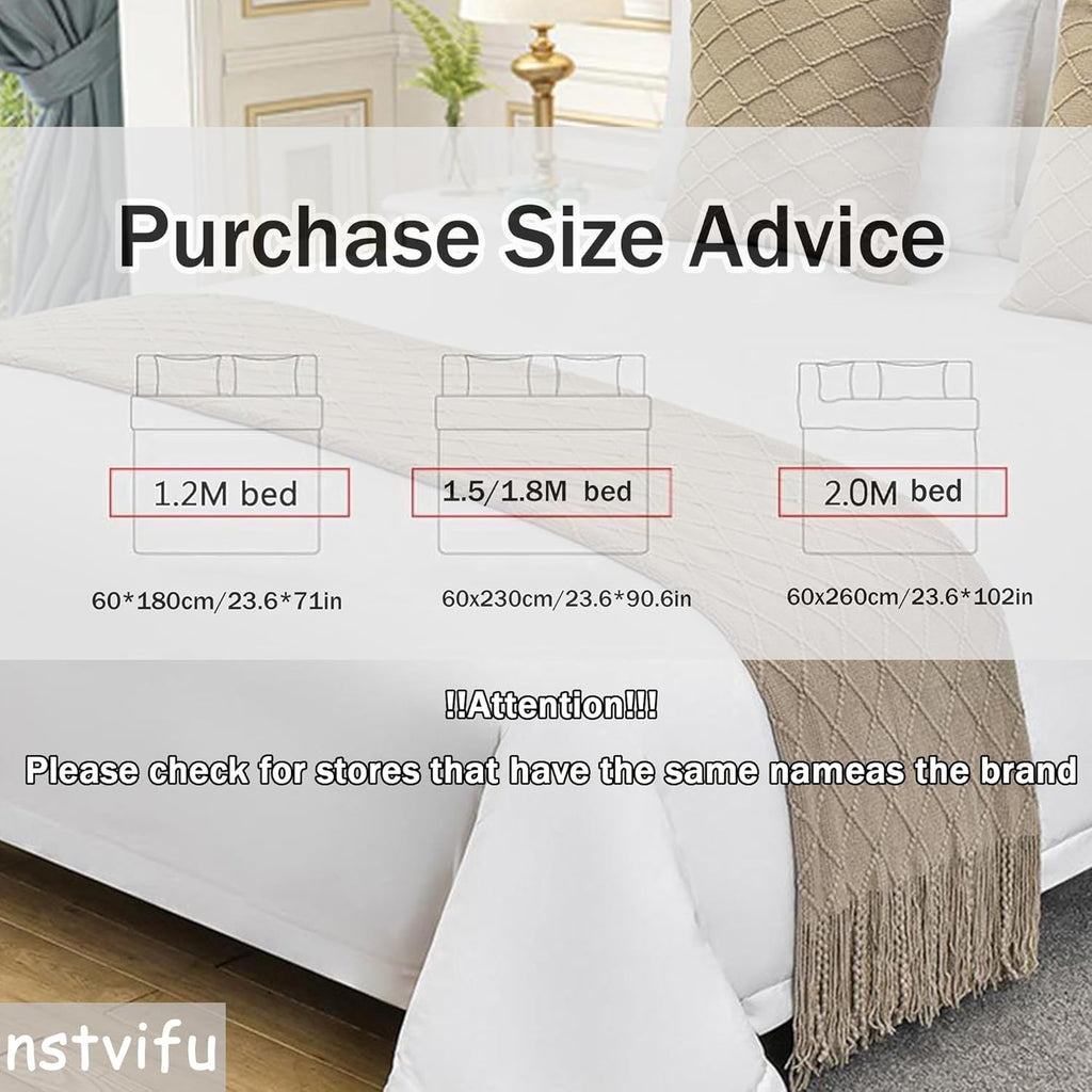Knit Bed Runners for King Size Bed, Solid Color Bed Scarf with Tassel, Boho Woven Bed Scarves No Fading Soft Bed Throw Blanket for Bedroom Home Hotel (60x230cm/23.6 * 90.6in,A10)