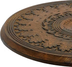 TUP THE URBAN PORT Jem 22 Inch Side End Table, Round Top, Hand Carved Boho Mandala Design with Twisted Base, Brown Mango Wood
