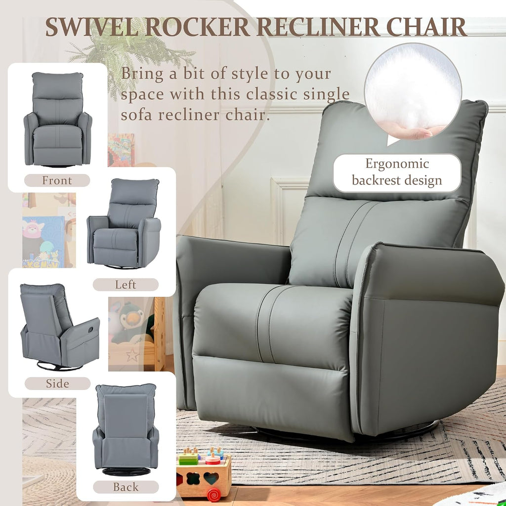 Power Swivel Rocker Recliner Chair for Nursery, Upholstered 270° Swivel Glider Rocker Chair with USB Ports, Small Power Recliners for Small Spaces Living Room