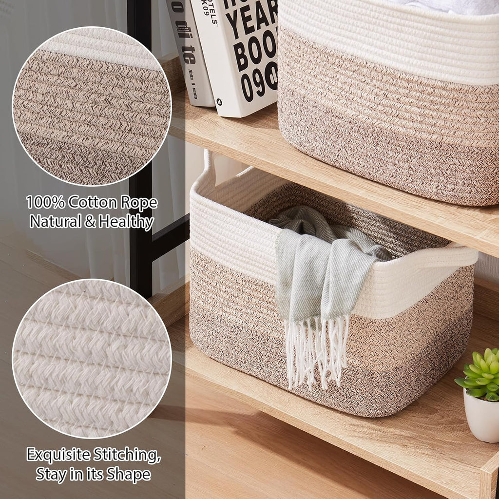 OIASKET Storage Baskets for Organizing, Woven Baskets for Shelves, Rectangle Decorative Organizer for Storage Clothes, Toy, Books, Towels Nursery Bins 3 Pack (Gradient Yellow, 14.17"x9.85"x9.45")