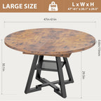 47‘’-61‘’ Extendable Round Dining Table for 6-8, Modern Industrial Kitchen Oval Dining Table with Removable Leaves, Space Saving Pedestal Base with Storage Shelf for Kitchen Living Room (Vintage)