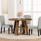 Garvee 43.3" Round Dining Table for 4-6 People, Circle Kitchen Table with Wooden Pedestal Base and Storage Shelf Space Saving Dining Room Table for Kitchen, Living Room, Apartment