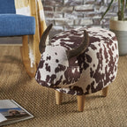 Brown and White Velvet Cow Shaped Ottoman, Cute Wood Foot Stool Shoes Changing Seat with Cushioned for Adult Living Room, Bedroom, Nursery Gameroom, Playroom, Porch Furniture