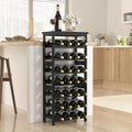 28-Bottle Wine Rack Free Standing Floor, Solid Wood 7-Tier Display Wine Storage Shelves with Tabletop, Wobble-Free Bottle Holder for Cellar Kitchen Bar Dining Room Living Room