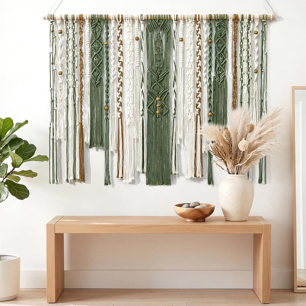 MEIVINES Macrame Wall Hanging Large Wall Art Handmade Woven Tapestry Boho Tapestry Macrame Wall Decor Art Home decoration for Living Room Bedroom Apartment Dorm Wedding Party 38" x 29" (Dark Green)
