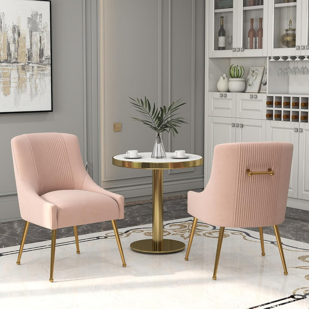Dining Chairs,Modern Living Room Chairs, Velvet Upholstered Dining Room Chairs with Gold Legs,Tufted Accent Chair Set of 6 for Reception Room Bedroom Study Room(Pink)