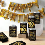12Pack 60th Vintage Birthday Can Sleeves, Cheers to 60 Years Vintage 1966 60th Party Favor Decorations, Black and Gold Neoprene Soda Can Beverage Cooler Holder Sleeves for Sixty Year Old