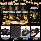 50th Birthday Can Cooler Sleeves for Soda, Beer, Beverages, 12 Pack Neoprene Can Sleeves, 50th Birthday Party Decorations and Party Favors for Women, Men, Black & Gold, 4 Design