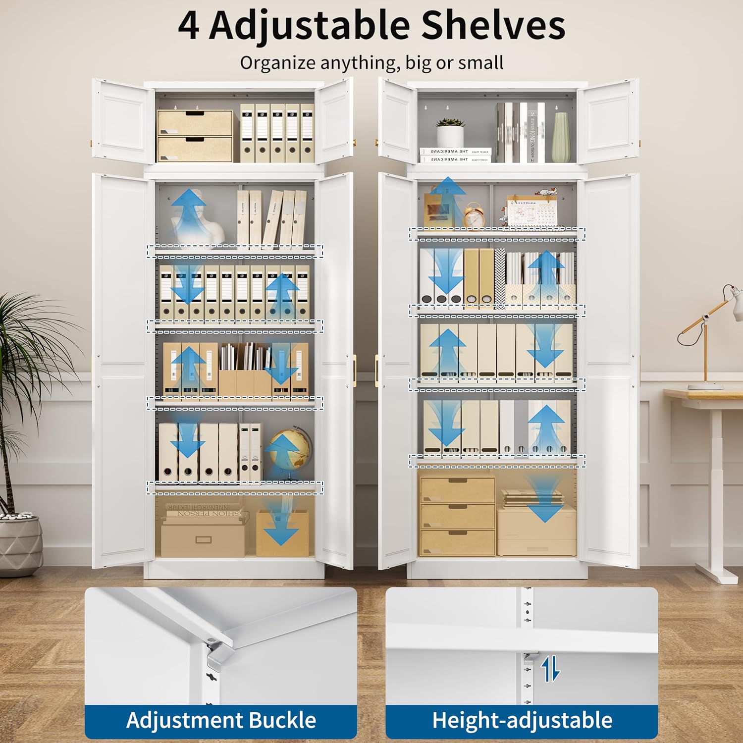 86" Tall Metal Kitchen Pantry Storage Cabinet with Doors and 4 Adjustable Shelves, Extra Large Heavy Duty Steel Storage Cabinet for Kitchen, Garage, Living Room, Pantry Cupboard, White (2 Packages)