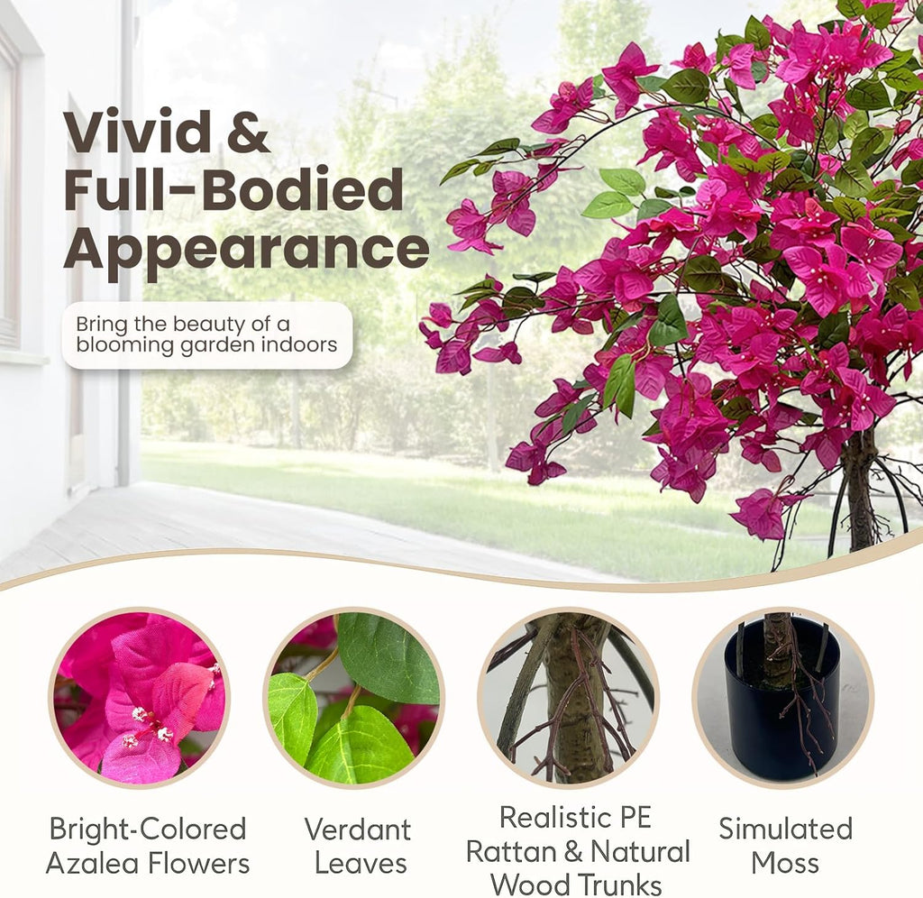 3FT Artificial Bougainvillea Tree – Realistic Faux Bougainvillea Tree with Pink Silk Flowers, Lifelike Artificial Flowering Plant in Pot for Indoor Outdoor Home, Living Room, Porch, Patio Decor