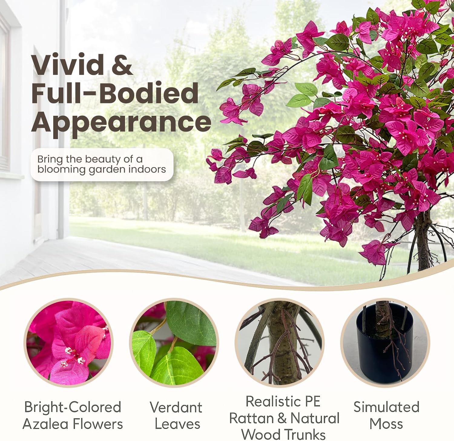 3FT Artificial Bougainvillea Tree – Realistic Faux Bougainvillea Tree with Pink Silk Flowers, Lifelike Artificial Flowering Plant in Pot for Indoor Outdoor Home, Living Room, Porch, Patio Decor