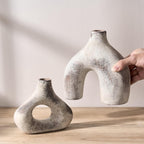 SIDUCAL Ceramic Vase Set of 2 for Minimalist Bohemian Decor | Irregular Hollow Donut Vases for Home Decor, Wedding, Living Room, Shelf, Office, Entryway, Mantel Decoration,Brown