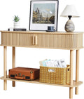 RARZOE Console Table with Storage, Fluted Entryway Table with Sliding Door&Open Shelf, Sofa Table Behind Couch, Mid-Century Modern Accent Table for Hallway, Entrance, Foyer, Fully Assembled(Natural)
