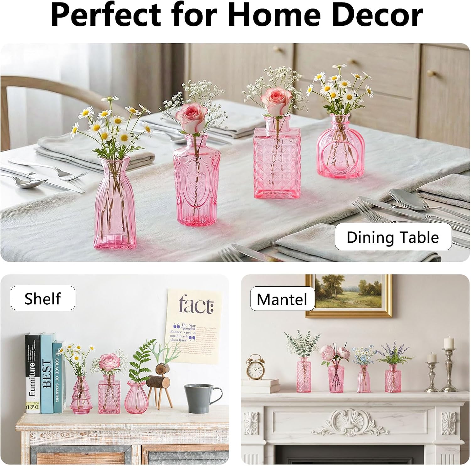RUCKAE 12 Pack Glass Bud Vases Mini Flower Vase Small Vintage Vases for Centerpiece Table Wedding Decorations Home Decor Party(Pink)