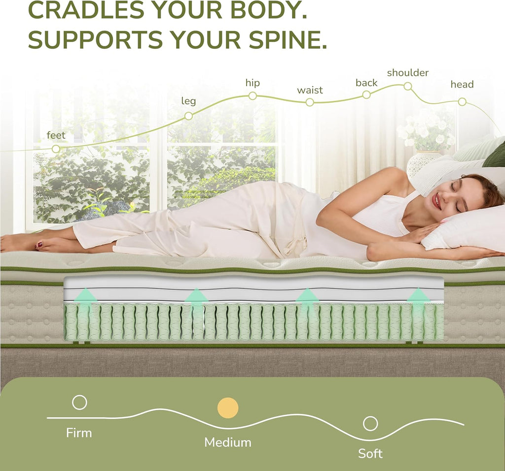 Queen Mattress, 12 Inch Medium Firm Hybrid Mattress in a Box, Motion Isolation, Reinforced Edge Support, Fiberglass-Free, Pressure Relief, CertiPUR-US Certified
