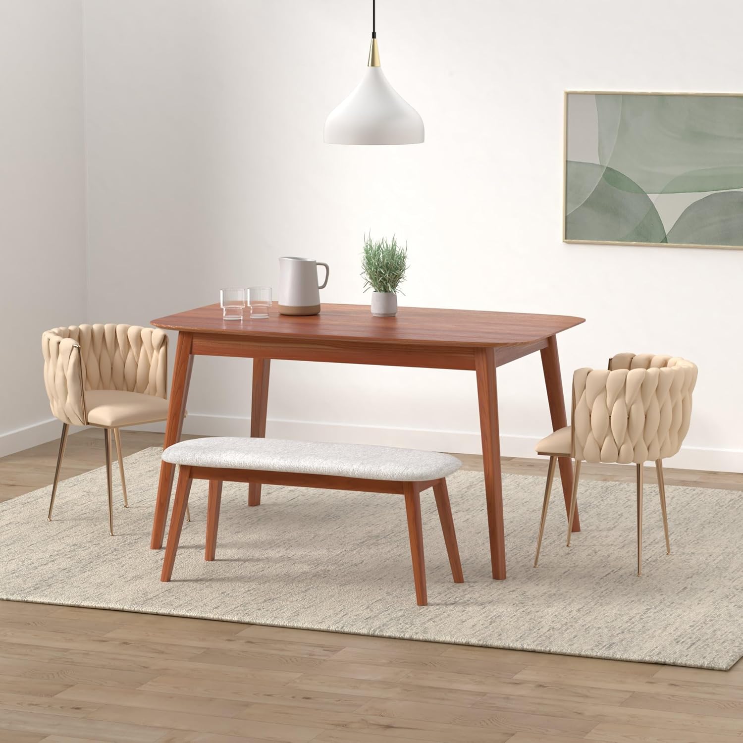 Nrizc Velvet Dining Chairs Set of 2, Woven Upholstered Dining Chairs with Gold Metal Legs, Modern Accent Chairs for Living Room, Dining Room, Kitchen
