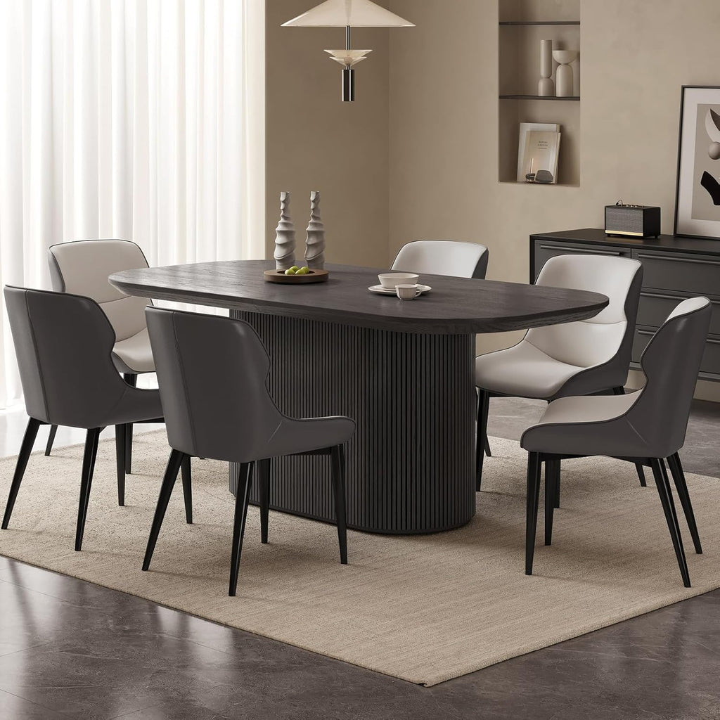 Guyii 70" Oval Dining Table Set, Modern Kitchen Table Set with 6 Chairs, 7 Piece Indoor Rectangular Dining Room Table for Kitchen, Bar, Living Room, Home, Black