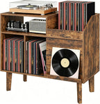 MAHANCRIS Record Player Stand with Vinyl Storage, Large Turntable Stand Cabinet Holds up to 250 Albums, Mid Century Record Storage for Living Room, Bedroom, Rustic Brown MSRB0201