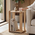 Wood Side Table, Tool-Free Mortise and Tenon Boho Japandi Night Stand, Light Wooden Natural Finish (Oak)