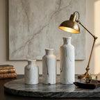 Modern Ceramic Flower Vase Set of 3, Minimalist Vase for Home Decor, Decorative Vase for Table Entryway Mantel Centerpiece Living Room Bathroom Bedroom (White Gray Marble)
