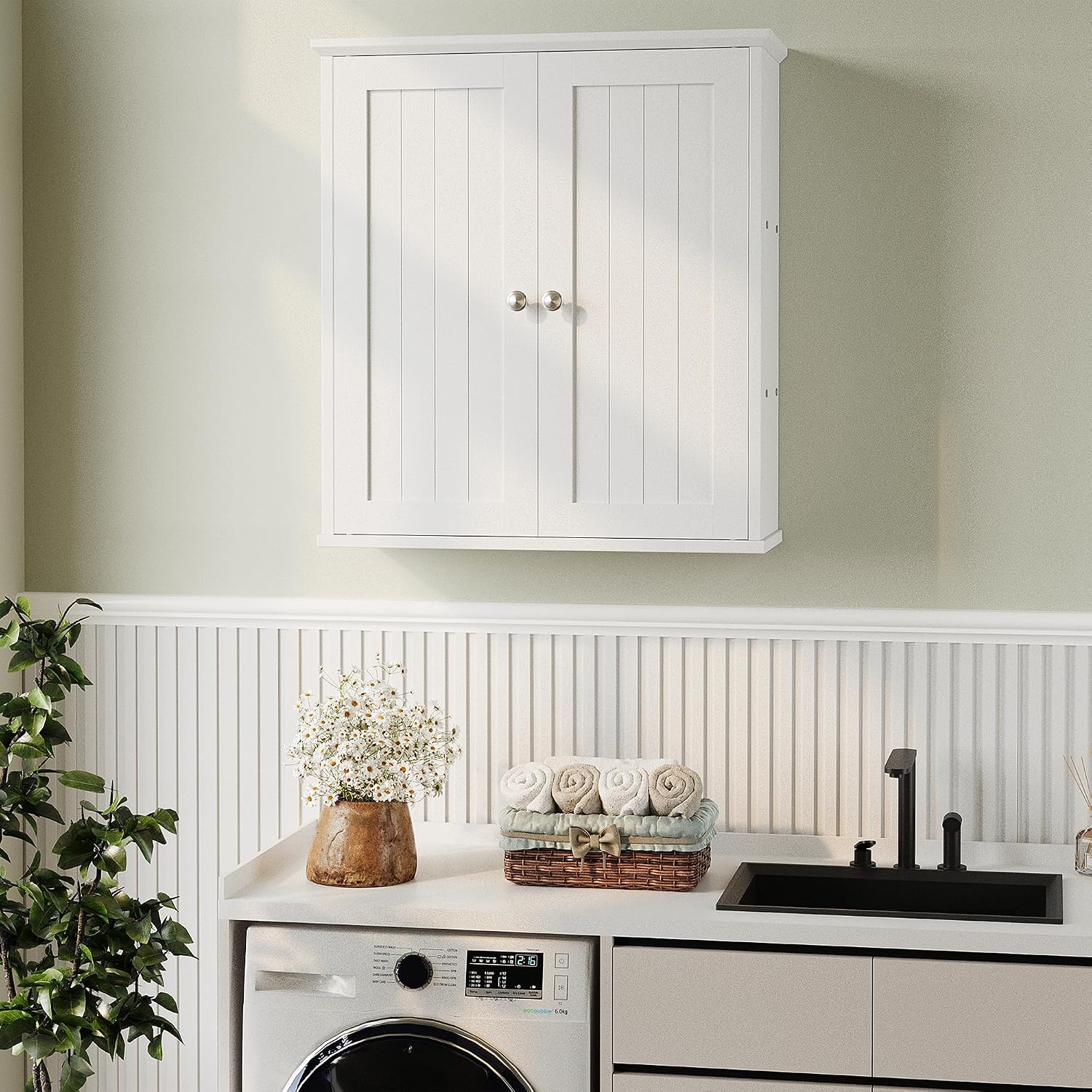 Walsunny Bathroom Medicine Cabinet Wall Mount with 2 Doors and 2 Shelves, Small Bathroom Cabinet Wooden Storage Cabinet Over Toilet Restroom Laundry Room Kitchen, White