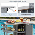 40 Sturdy Fir Wood Garden Table for Planting, Planter Bench with Foldable Top, Outdoor Storage Cabinets with Lockable Wheels for Patio Cooking, Grey