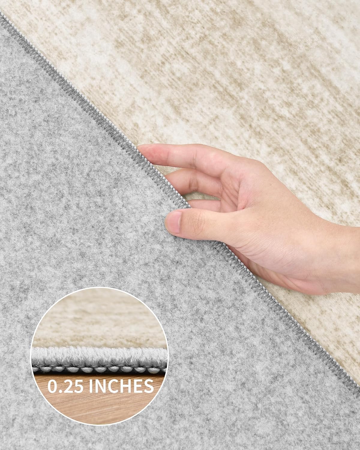 Art&Tuft Washable Runner Rug - 2x8 Hallway Runner Rug Non-Slip, Soft Low Pile Kitchen Rug Runners for Hallways, Entryway, Bedroom, Living Room, Beige