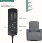 Evolur Belmont Nursery Glider Chair with Massager in Cosmic Grey, Power Recliner with 275° Swivel, Lumbar Support Modern Rocking Chair for Baby Room, Nursery & Living Room