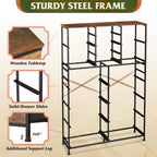 Tall Console Table with 16 Fabric Drawers, Entryway Table with Storage, Large Storage Organizer with Wood Top, Steel Frame for Living Room, Hallway, Office, Rustic Brown
