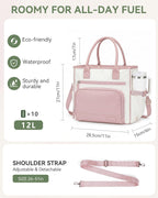 HOMESPON Insulated Lunch Bag Women Wide Opening Adult Lunch Box Large Leakproof Cooler Bag for Work Picnic Beach Family College Lunch Teacher Tote Bag with Adjustable Shoulder Strap Cup Holder(Pink)