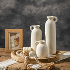 White Ceramic Vase Set of 3, Modern Rustic Flower Vases, Matte White Bohemian Decor, Farmhouse Home Decor for Living Room Kitchen Table Centerpieces Bedroom Shelf