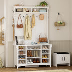 IRONCK 80" H 47" W Large Hall Tree with Bench and Shoe Storage, 6-in-1 Entryway Bench with Coat Rack, Adjustable Shelf, Hanging Hooks, 11 Shoe Cubby, 2 Tier Top Storage for Entryway and Bedroom, White