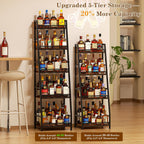 5-Tier Trapezoid Liquor Stand for Home Bar, Large-Capacity Liquor Cabinet Bar for Home, Stepped Wine Rack Freestanding Floor for Whiskey, Corner Wine Bottle Display Shelf with Fences for Living Room