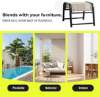 2-Pack Outdoor Textilene Fabric Footstools with Iron Frame - Waterproof Stackable Ottoman Set for Patio Garden and Poolside (Beige)
