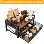 Tea Bag Coffee Bar Organizer,Teabag Holder & Coffee Station with Storage Drawer,Wood Tea Station Chest Display Container Box for Countertop Kitchen (Rustic Brown)