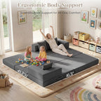 Modular Floor Sofa, 4-in-1 Convertible L-Shaped Sectional Couch, Waffle Texture Foldable Futon Mattress Daybed, No Assembly 1800lbs Heavy Duty Sleeper Sofa for Living Room, Dorm